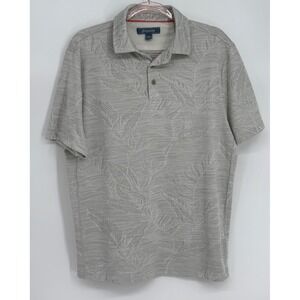 Seapointe Mens Grey Tropical Leaf Print Polo Shirt Short Sleeve‎ Polyester Sz M